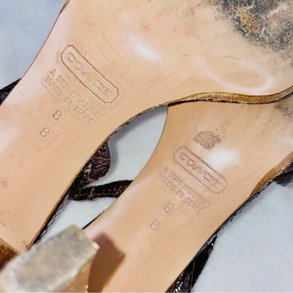 Coach Brown Beatriz Snake Skin Heel Sandals - Picture 8 of 9